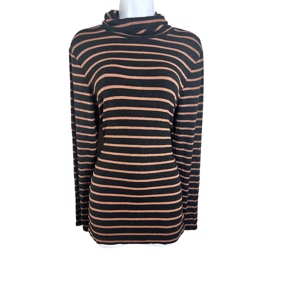 Sanctuary Anthropologie Black Brown Striped Ribbed Turtleneck Top XL